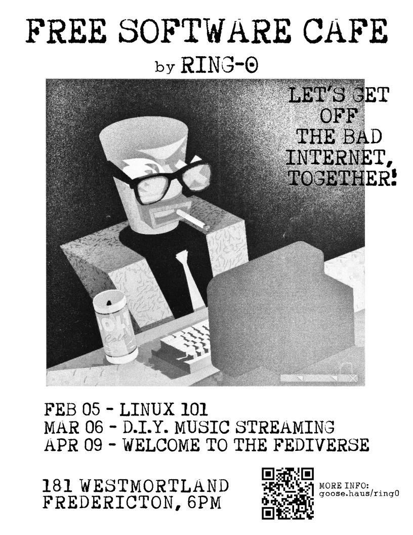 free software cafe for Fredericton, spring of 2026